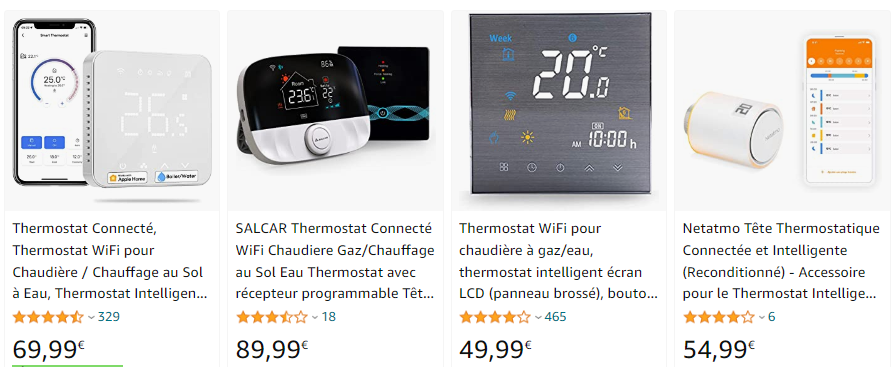 Exemples de thermostat connectés sur Amazon